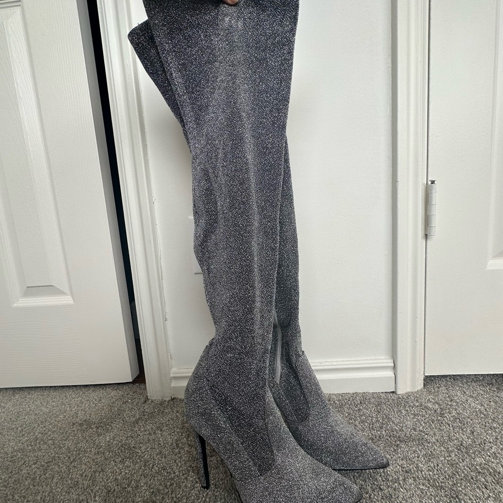 Silver Over-the-Knee Stiletto Boots